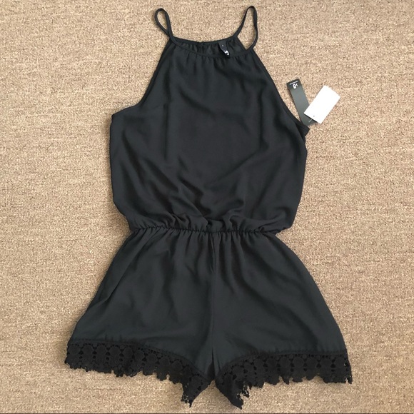 ING Pants - NWT ING Brand Black Romper with Lace Size L